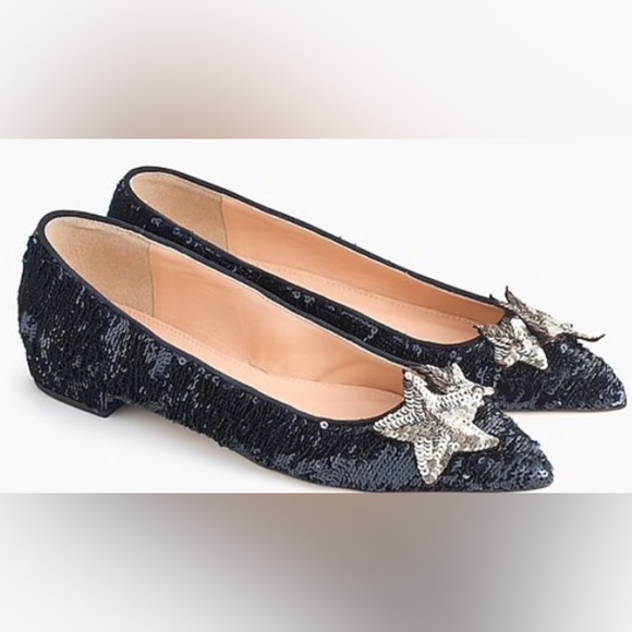 J.Crew Sequin Stars Flats Navy Sz 10 NIB - Picture 1 of 4